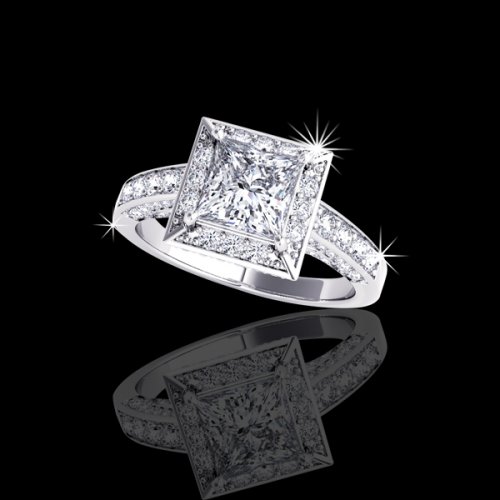 2.11 tcw Princess Halo Diamond Engagement Ring