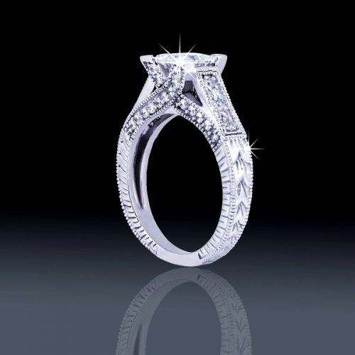 .86 tcw Vintage Princess Cut Engagement Ring