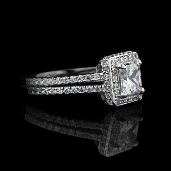 1.62 tcw Halo Princess Cut Engagement Ring - Click Image to Close