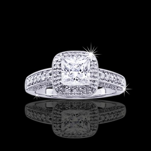 1.45 tcw Princess Antique Style Engagement Ring