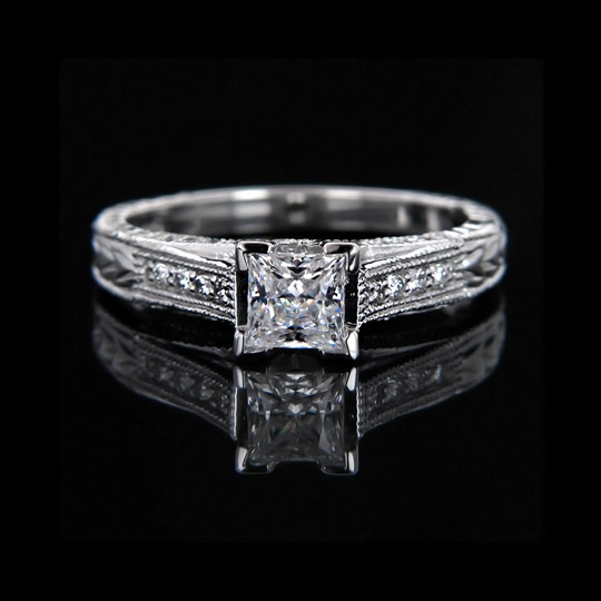 1.42 tcw Antique Style Princess Cut Engagement Ring - Click Image to Close