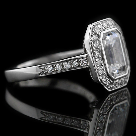 1.05 tcw Emerald Cut Halo Engagement Ring - Click Image to Close