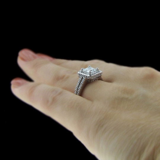 1.62 tcw Halo Princess Cut Engagement Ring - Click Image to Close