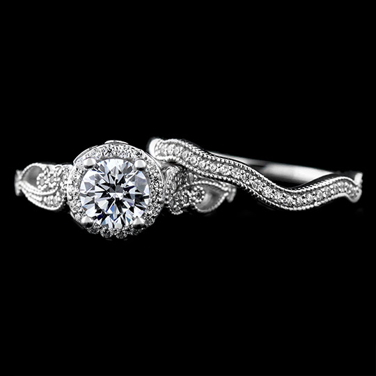 1.63 tcw Antique Style Diamond Bridal Set - Click Image to Close