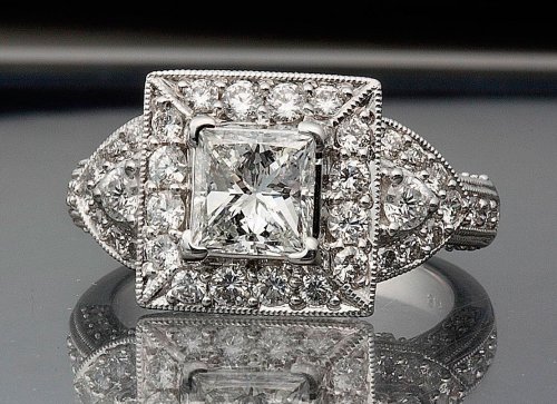 250 ctw Vintage Princess Cut Engagement Ring