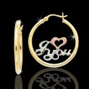 14kt Tri Color "I love you" Heart Hoop Earrings