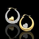 14kt Reversible Crystal Heart Hoop Earrings