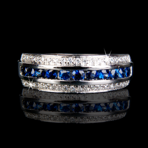 .91 tcw Dazzling Sapphire and Diamond Wedding Band