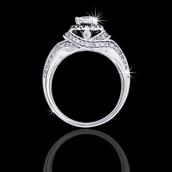 1.0 tcw Blue & White Diamond Halo Engagement Ring - Click Image to Close