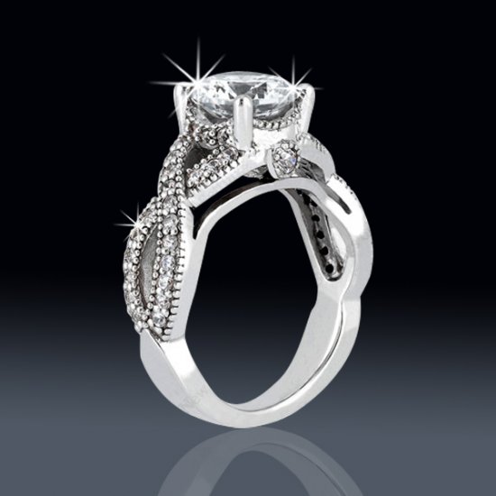 1.55 ctw Intertwined Pave Set Engagement Ring - Click Image to Close