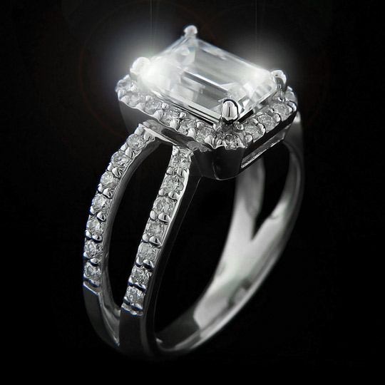 1.37 tcw Emerald Cut Diamond Engagement Ring - Click Image to Close