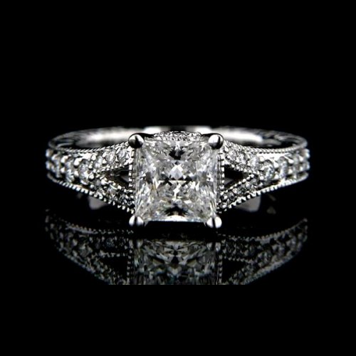 .75 tcw Princess Cut Antique Inspired Egagement Rings