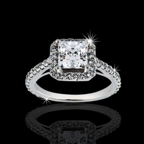 1.39 tcw Halo Princess Engagement Ring  1.39 tcw Halo Princess Engagement Ring